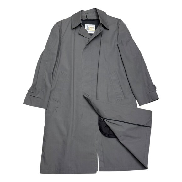 LONDON FOG Vintage Luxury Designer Gray Long Business Trench Coat Mens 40R - Picture 2 of 8
